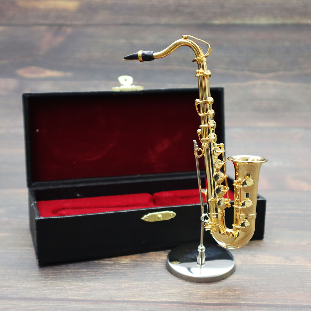 ミニチュア楽器 1/6スケール テナー サックス ゴールド 専用ケース＆スタンド付き の画像