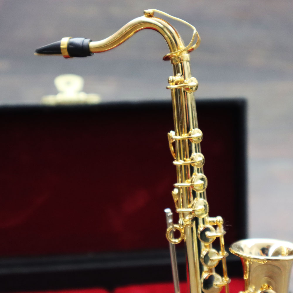 ミニチュア楽器 1/6スケール テナー サックス ゴールド 専用ケース＆スタンド付き の画像