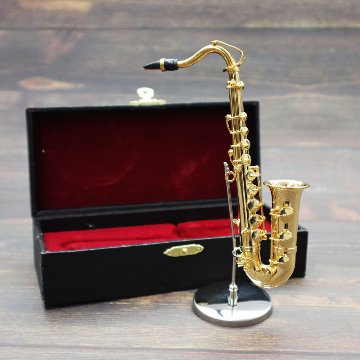 ミニチュア楽器 1/6スケール テナー サックス ゴールド 専用ケース＆スタンド付き の画像