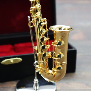 ミニチュア楽器 1/6スケール テナー サックス ゴールド 専用ケース＆スタンド付き の画像