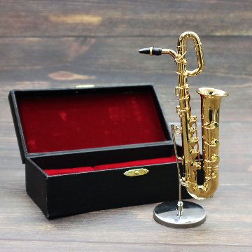 ミニチュア楽器 1/6スケール バリトン サックス ゴールド 専用ケース＆スタンド付き の画像