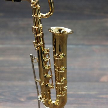 ミニチュア楽器 1/6スケール バリトン サックス ゴールド 専用ケース＆スタンド付き の画像