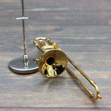 ミニチュア楽器 1/6スケール トロンボーン ゴールド 専用ケース＆スタンド付き の画像