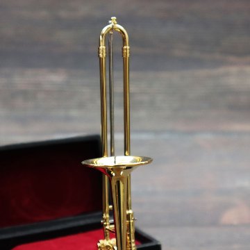 ミニチュア楽器 1/6スケール トロンボーン ゴールド 専用ケース＆スタンド付き の画像