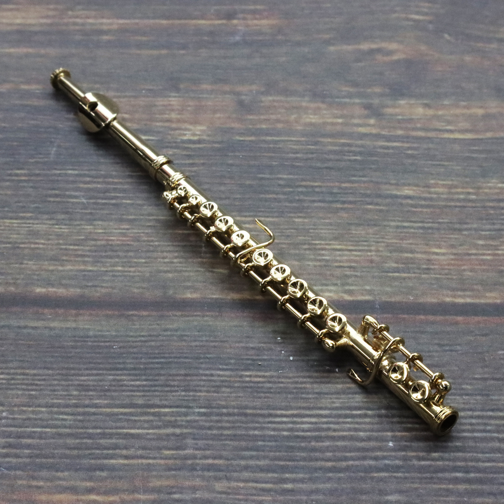 ミニチュア楽器 1/6スケール フルート ゴールド 専用ケース＆スタンド付き の画像