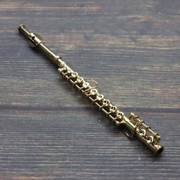 ミニチュア楽器 1/6スケール フルート ゴールド 専用ケース＆スタンド付き の画像