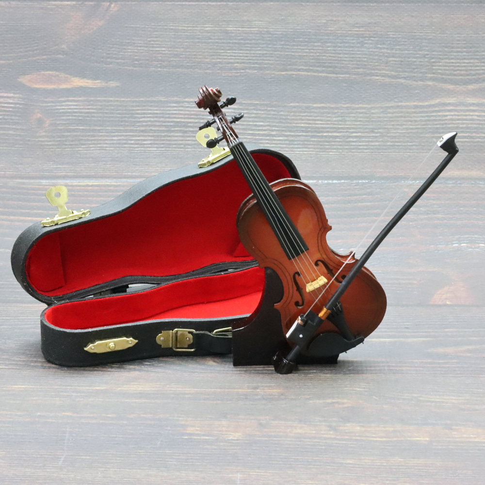 ミニチュア楽器 バイオリン 全長15cm 専用ケース＆スタンド付きの画像