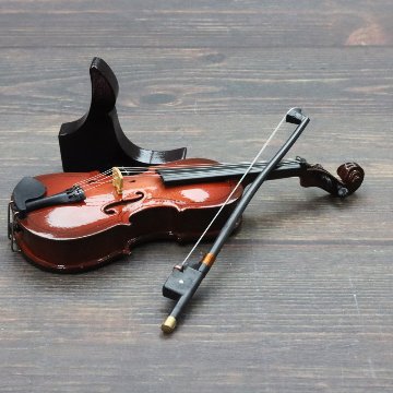 ミニチュア楽器 バイオリン 全長15cm 専用ケース＆スタンド付きの画像