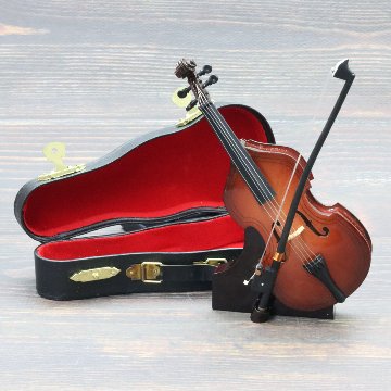 ミニチュア楽器 コントラバス 全長14cm 専用ケース＆スタンド付きの画像