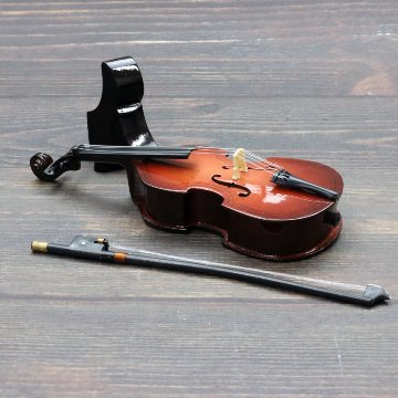 ミニチュア楽器 コントラバス 全長14cm 専用ケース＆スタンド付きの画像