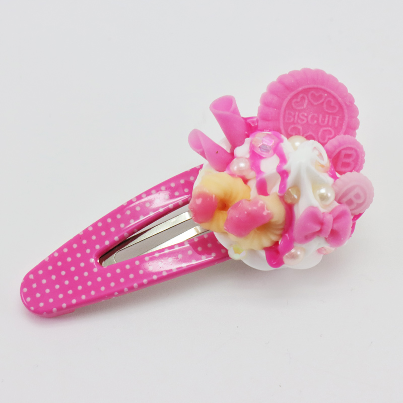 ミニチュア フード アクセサリー ヘアクリップ ピンク ビスケット パフェの画像