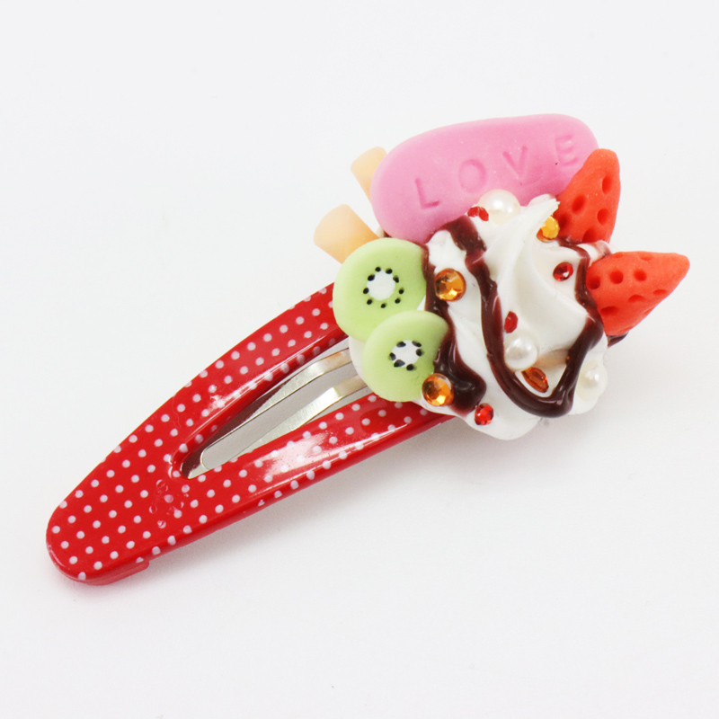 ミニチュア フード アクセサリー ヘアクリップ LOVE ピンク ビスケット パフェの画像