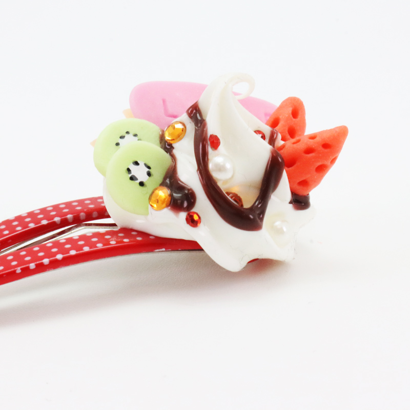 ミニチュア フード アクセサリー ヘアクリップ LOVE ピンク ビスケット パフェの画像