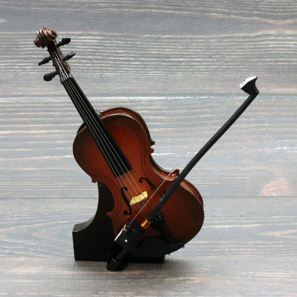 ミニチュア楽器 チェロ 全長23cm 専用ケース＆スタンド付きの画像