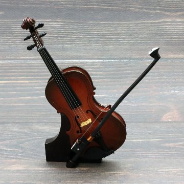 ミニチュア楽器 チェロ 全長23cm 専用ケース＆スタンド付きの画像