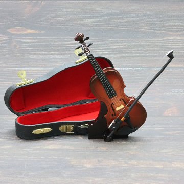 ミニチュア楽器 バイオリン 全長23cm 専用ケース＆スタンド付きの画像