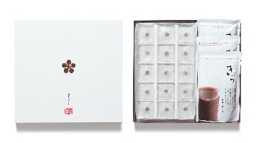 　山田屋まんじゅう・名水しるこきらセット（まんじゅう15個 ＋ 名水しるこきら3袋）の画像